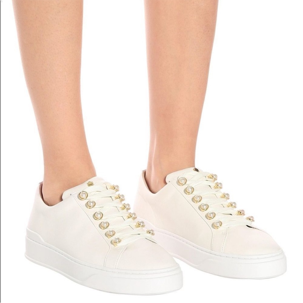Women’s White Leather Lace-Up Sneakers with Gold Eyelets - SIZE 11